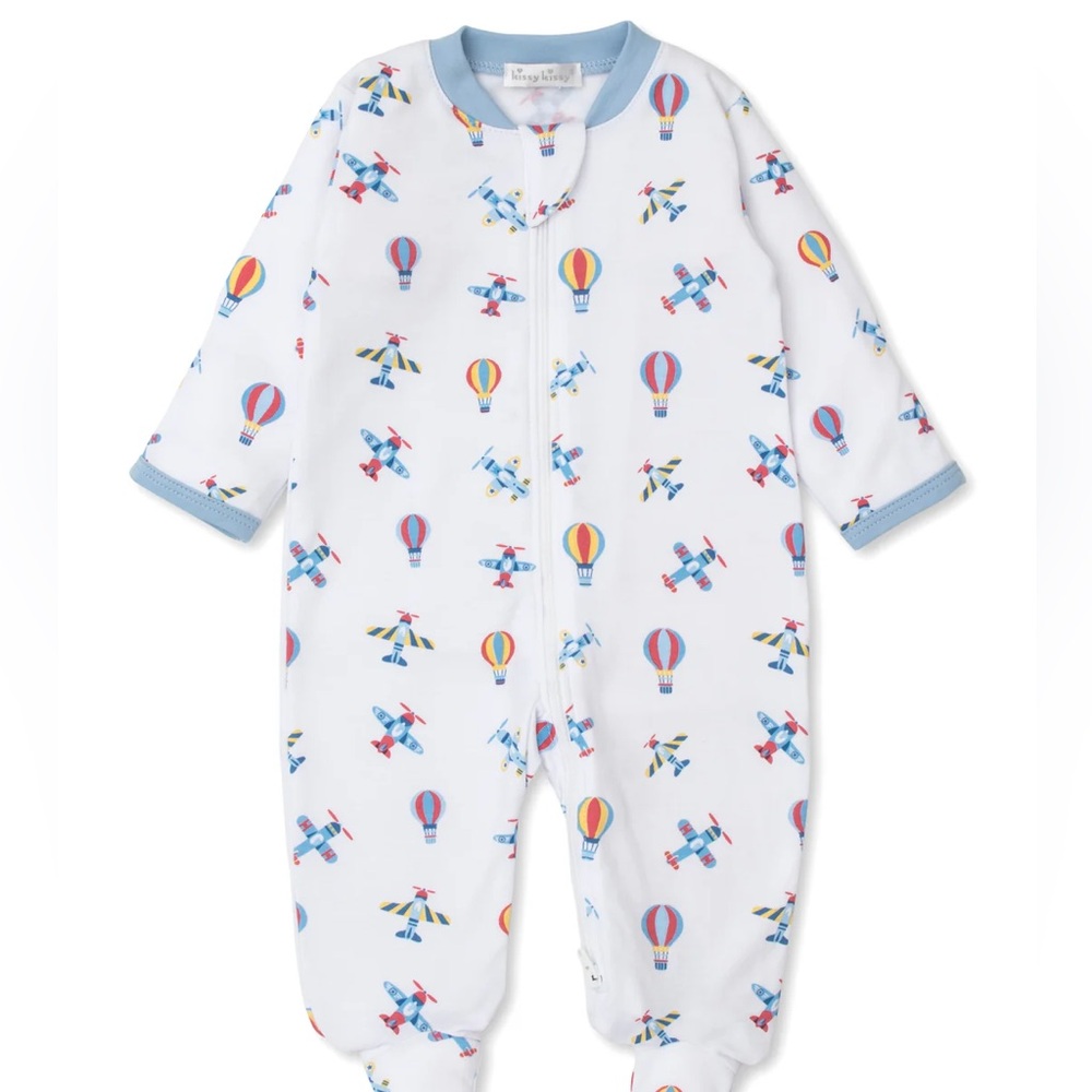 Kissy Kissy Sky Traffic Zip Footie, Size 3-6 Months